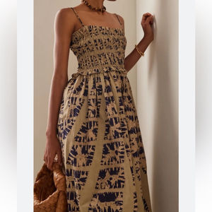 Ulla Johnson Women Akshara Dyed Spaghetti Straps Cotton Midi Shirt Dress Sepia